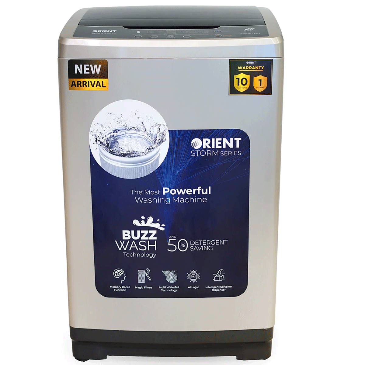 ORIENT 12KG AUTOMATIC TOP LOAD STROM WASHING MACHINE Model 1350 METALLIC GREY