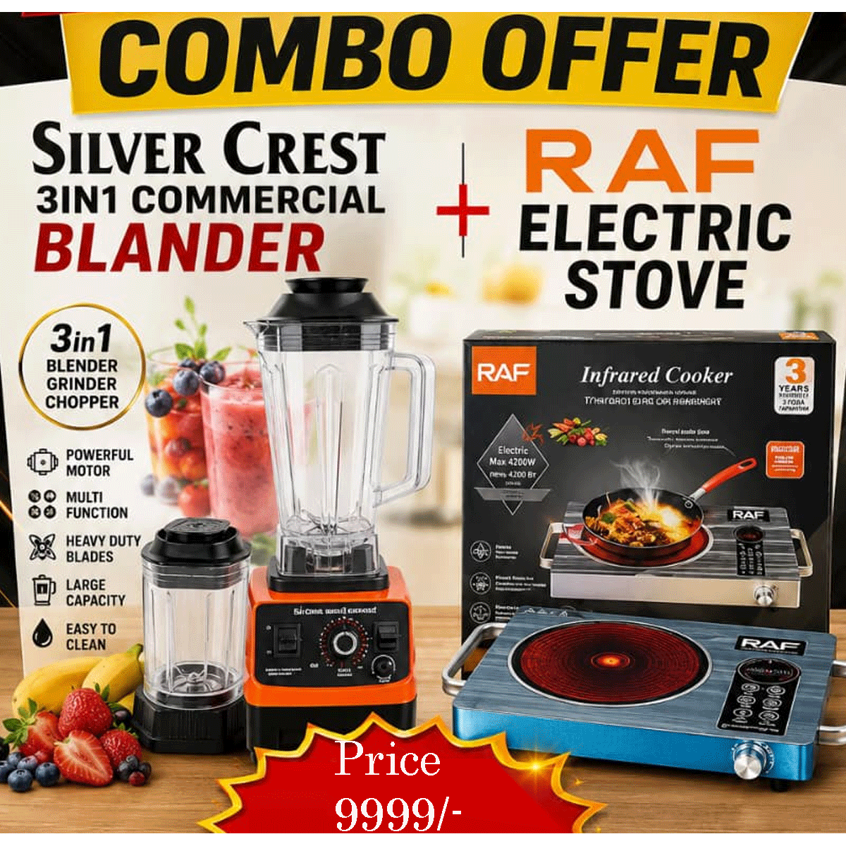 Summer Sale Combo Bundle Silver Crest Commercial Blender + RAF Infrared Cooker