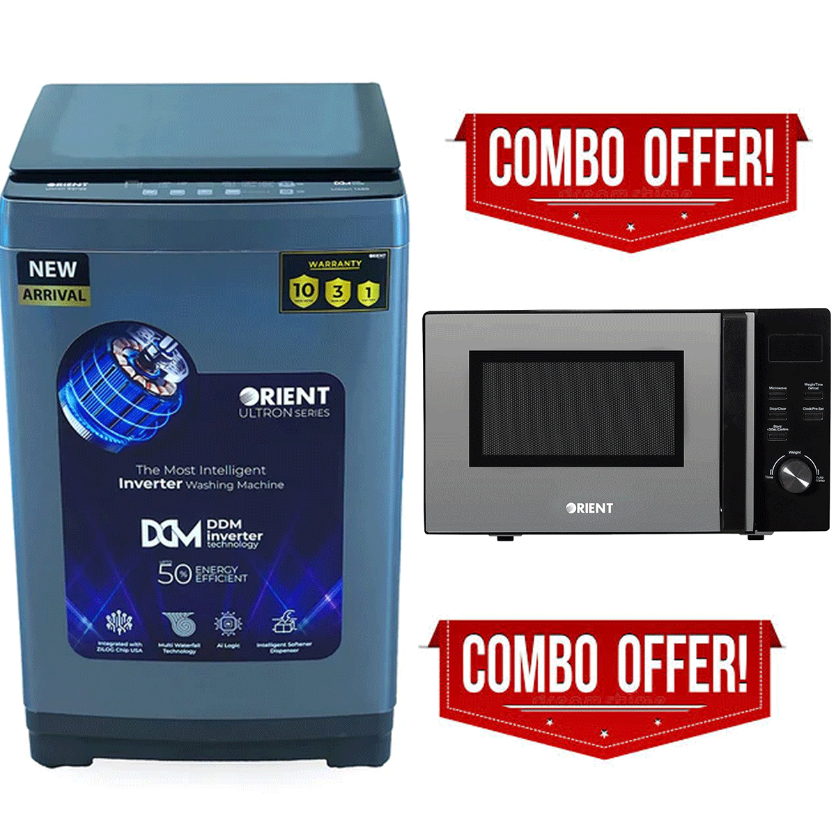 ORIENT 12KG AUTOMATIC TOP LOAD ULTRON WASHING MACHINE Model 1250 + Orient Kabab 20D Solo - 20 Litres