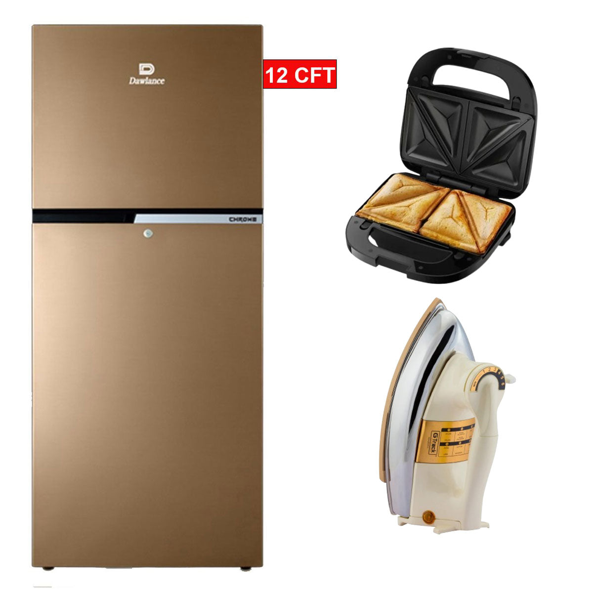Dawlance 9173 WB Chrome FH Freezer-On-Top Refrigerator - 12 CFT + Imported 2 in 1 Juicer Blender & Iron
