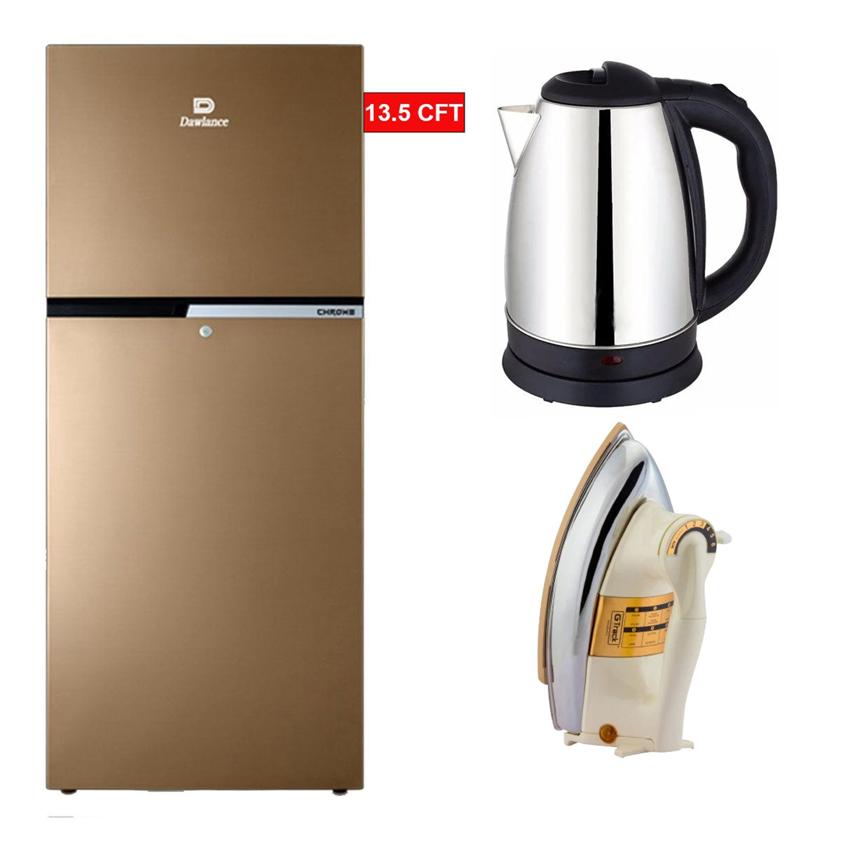Dawlance 9178 WB Chrome FH Freezer-On-Top Refrigerator - 13.5 CFT + Imported Kettle & premium Iron