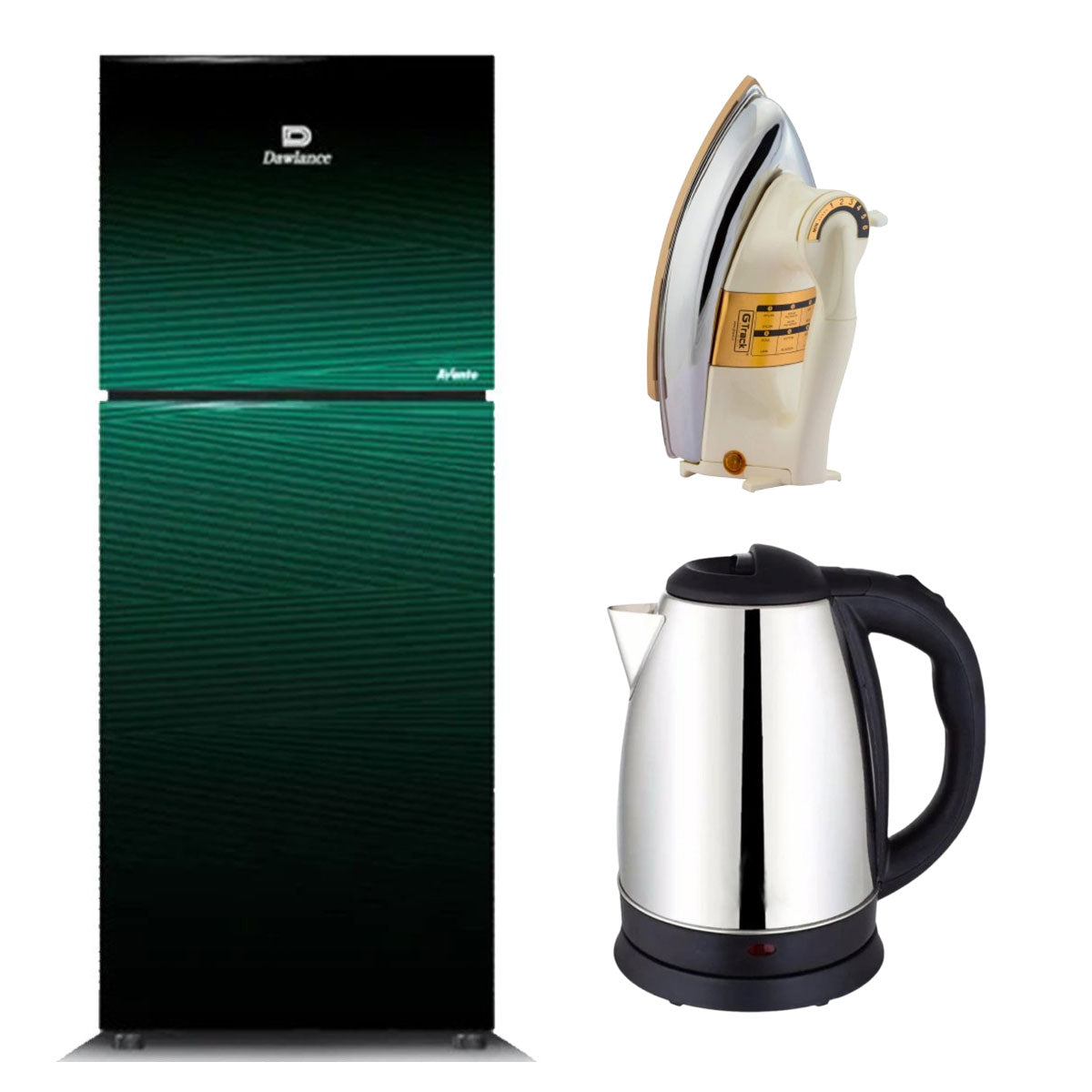 Dawlance Glass Door AVANTE+ GB Inverter  Refrigerator 15 cu ft -9191-WB + Imported  Iron & Kettle