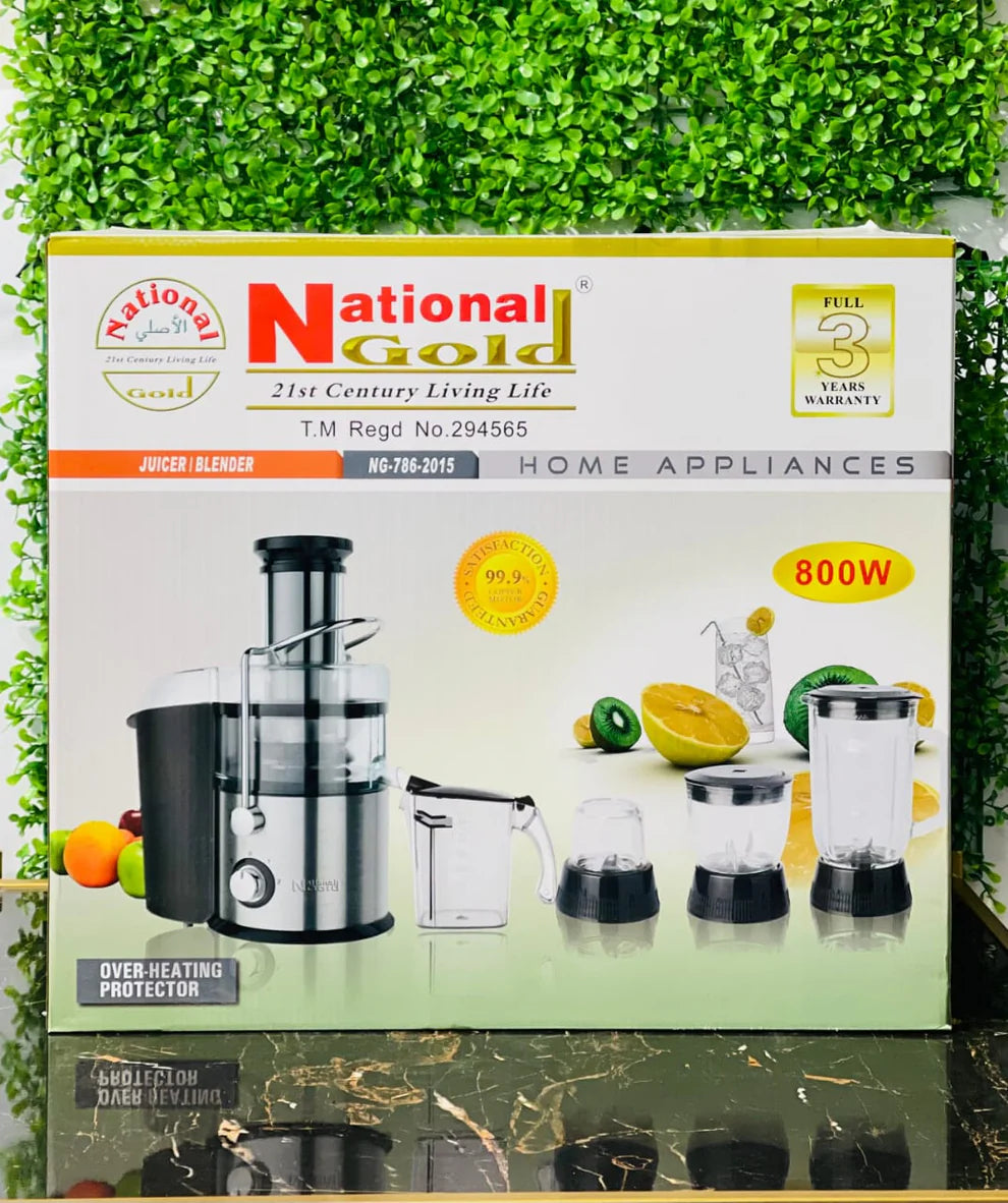 National Gold (NG) - Juicer Blender - 4 IN 1 - 800W - 1.L Glass Jar - Steel Black Body - NG786-2015
