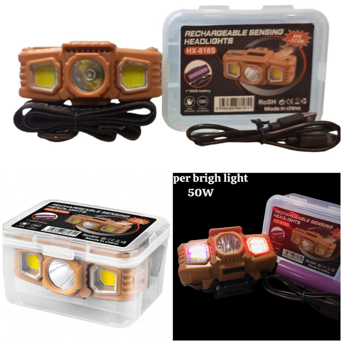 Rechargeable Dual Sensor Mode with Rainbow Multilight Induction Headlamp