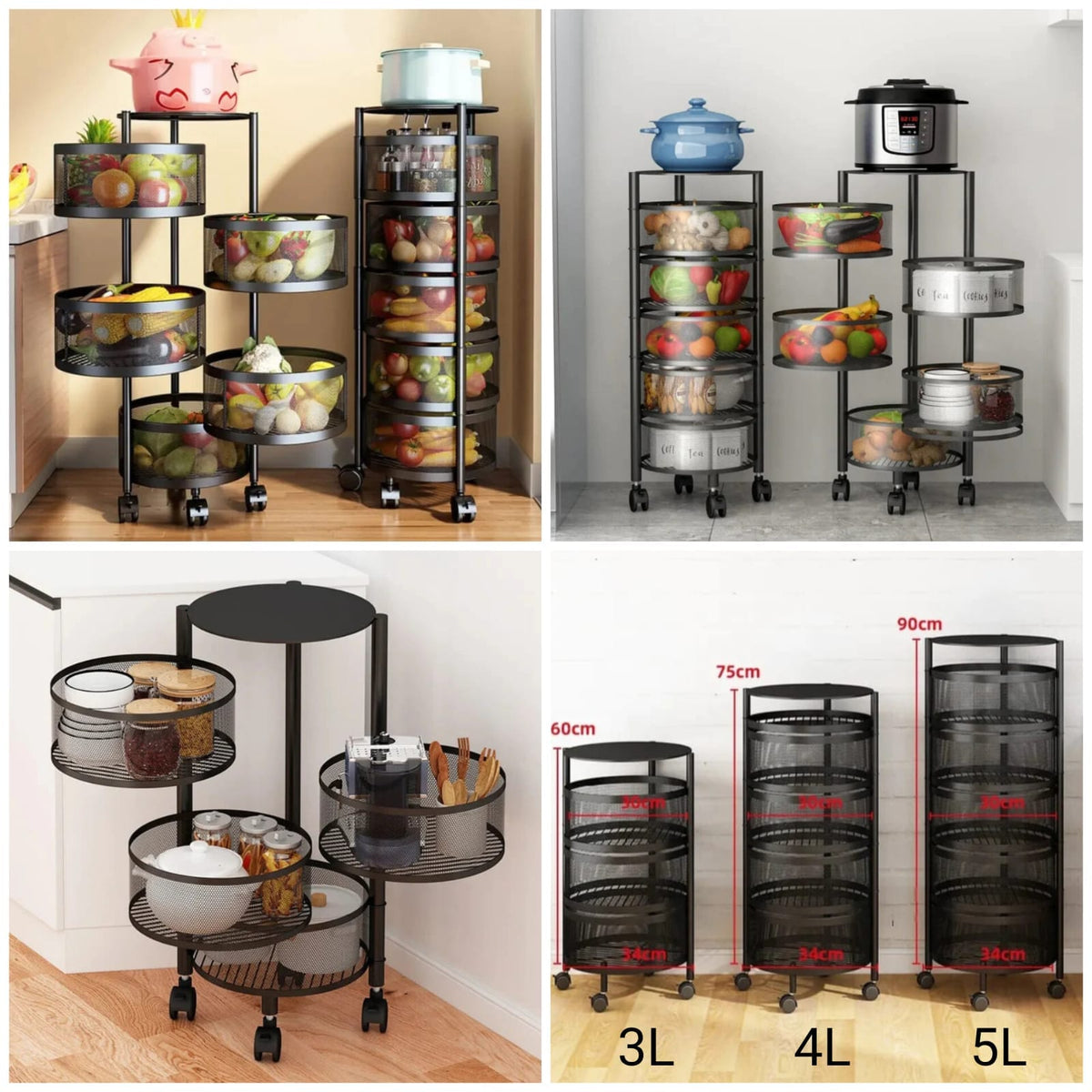 Rotating Round Kitchen Storage Trolley