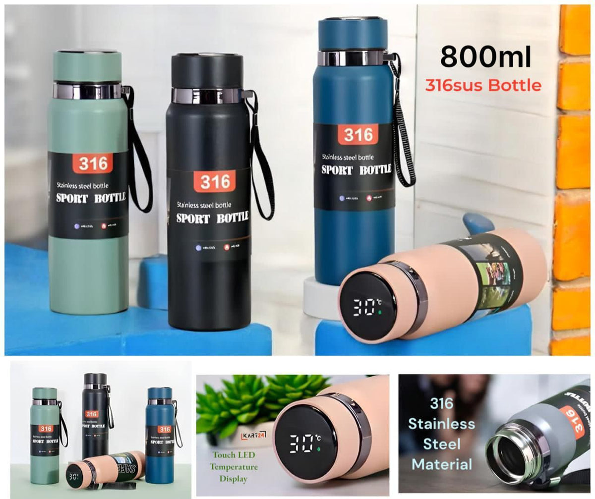 Hot n Cold Stainless Steel Water Bottle with Temperature Display 800 ML