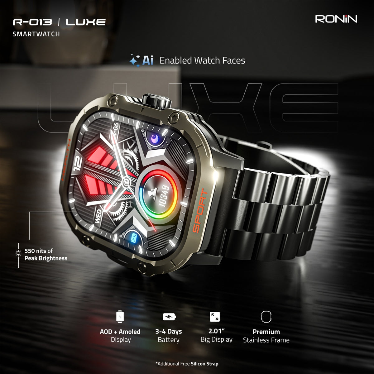 Ronin R-013 Luxe Smartwatch - Black