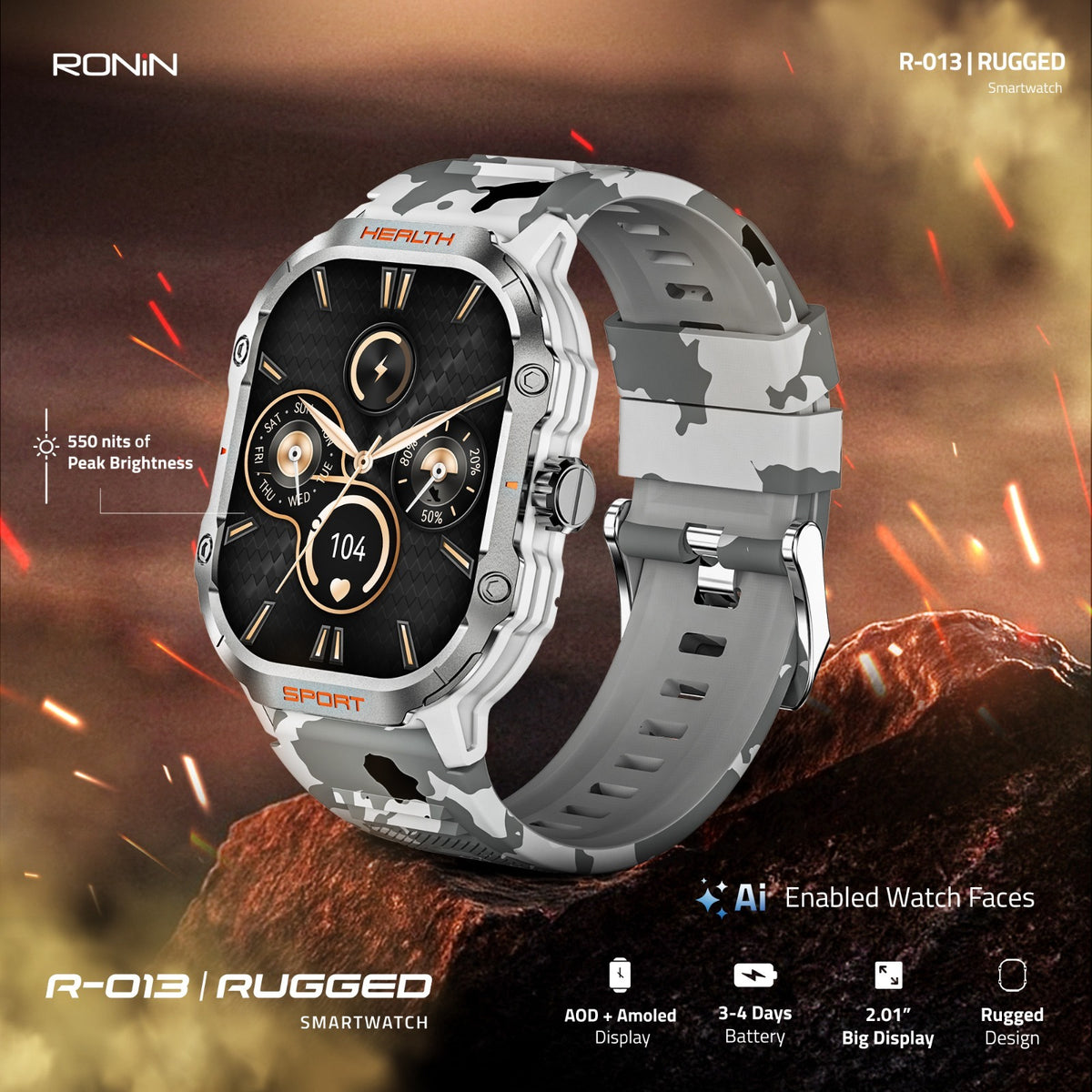 Ronin R-013 Rugged Smartwatch - Silver