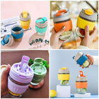 Portable Glass Material Water Bottle with Straw and Silicone Grip
