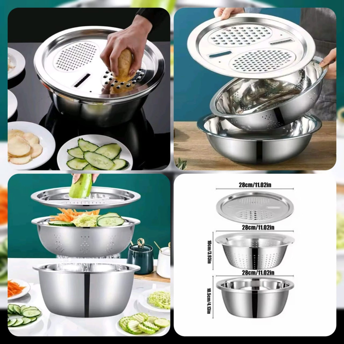 3in1 Stainless Steel Vegetable Slicer Cutter Bowl