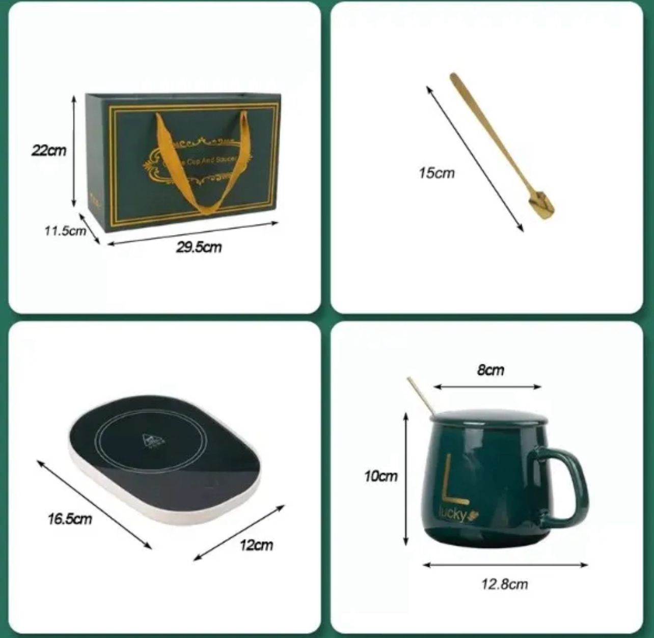 Cup Warmer Heater Set With Ceramic Mug & Tea Spoon