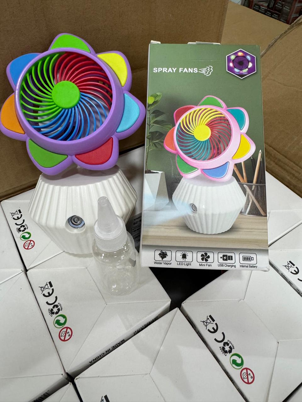 Rechargeable Flowers shape Table fan With Mist spray Humidifier