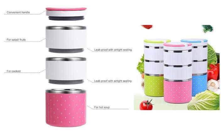Three Layer Round HotnCold Handle Tiffin Office Lunch Box