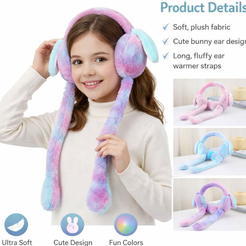 Bunny Earmuffs with Moving Jumping Rabbit Ears