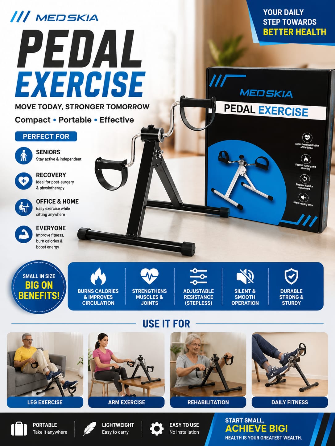 Pedal Exerciser for Seniors - Desk Bike Cycle