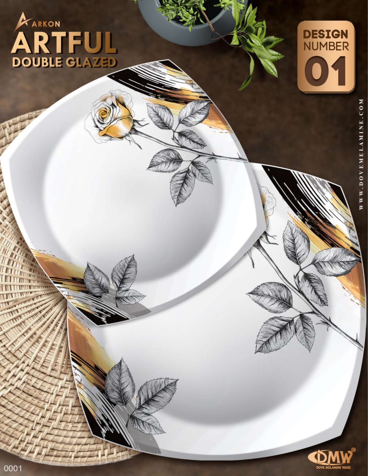 ArkON Artful Double Glazed 75 Pieces Dinner Set – 8 Persons Premium Melamine Dinnerware Set