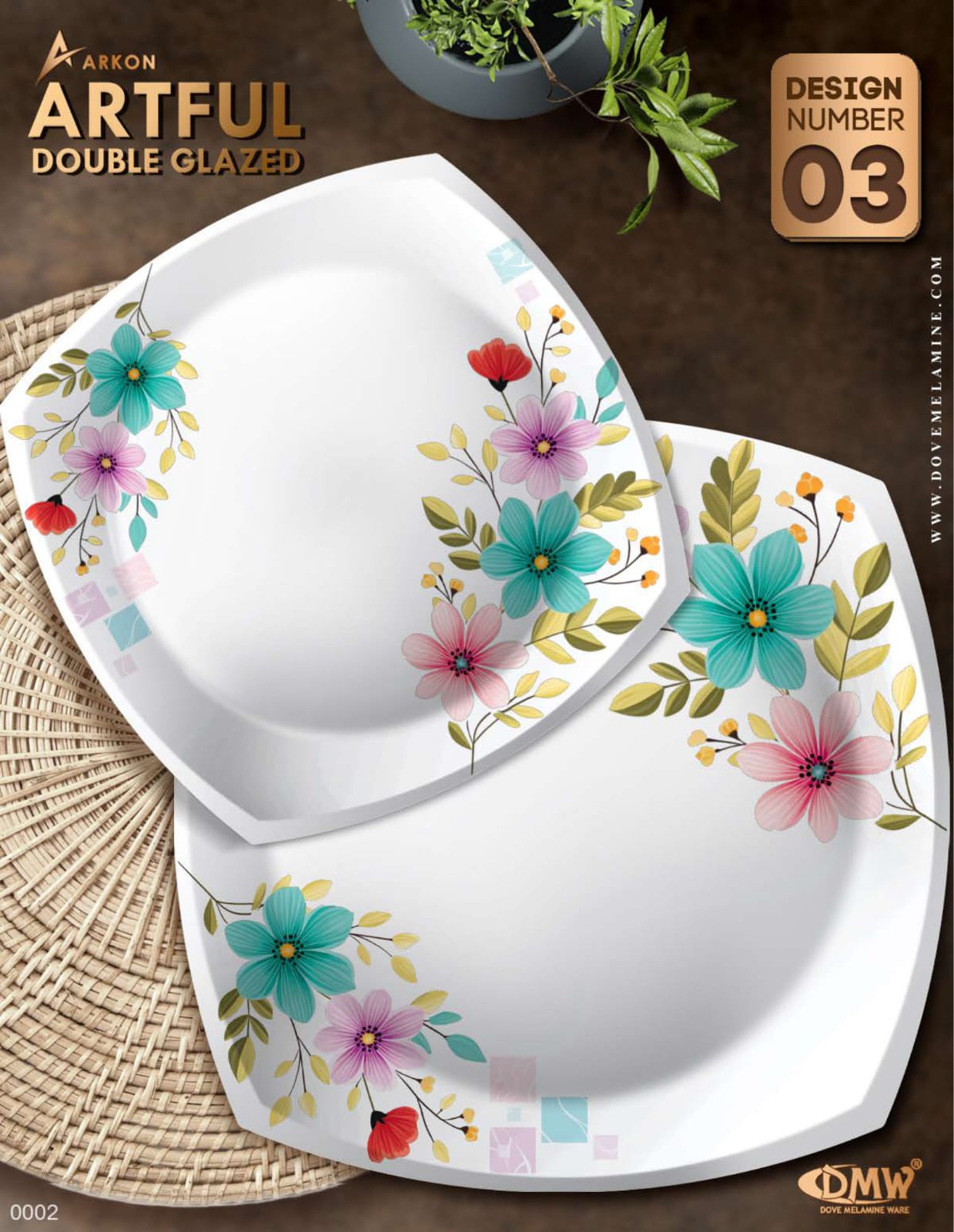 ArkON Artful Double Glazed 75 Pieces Dinner Set – 8 Persons Premium Melamine Dinnerware Set