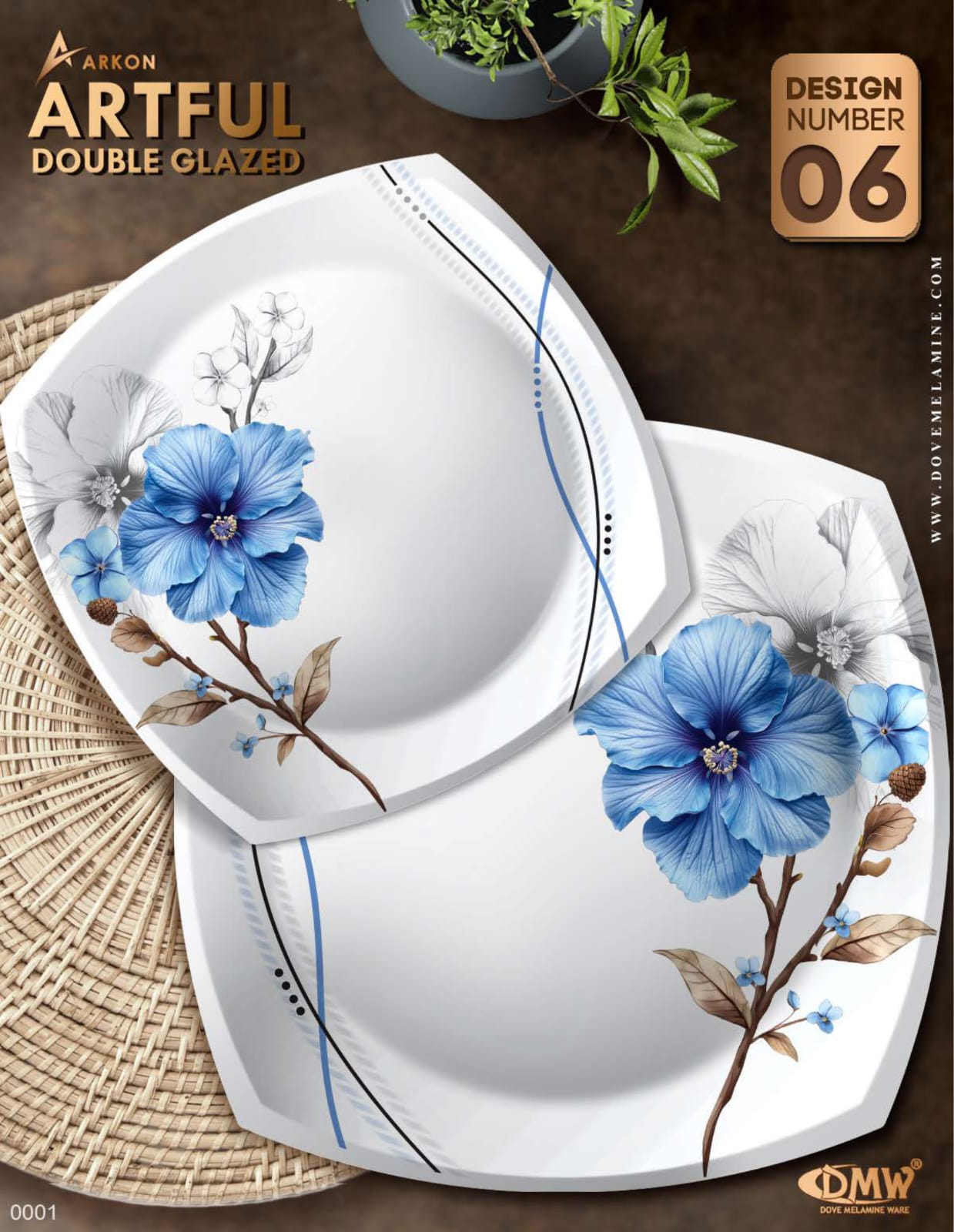 ArkON Artful Double Glazed 75 Pieces Dinner Set – 8 Persons Premium Melamine Dinnerware Set