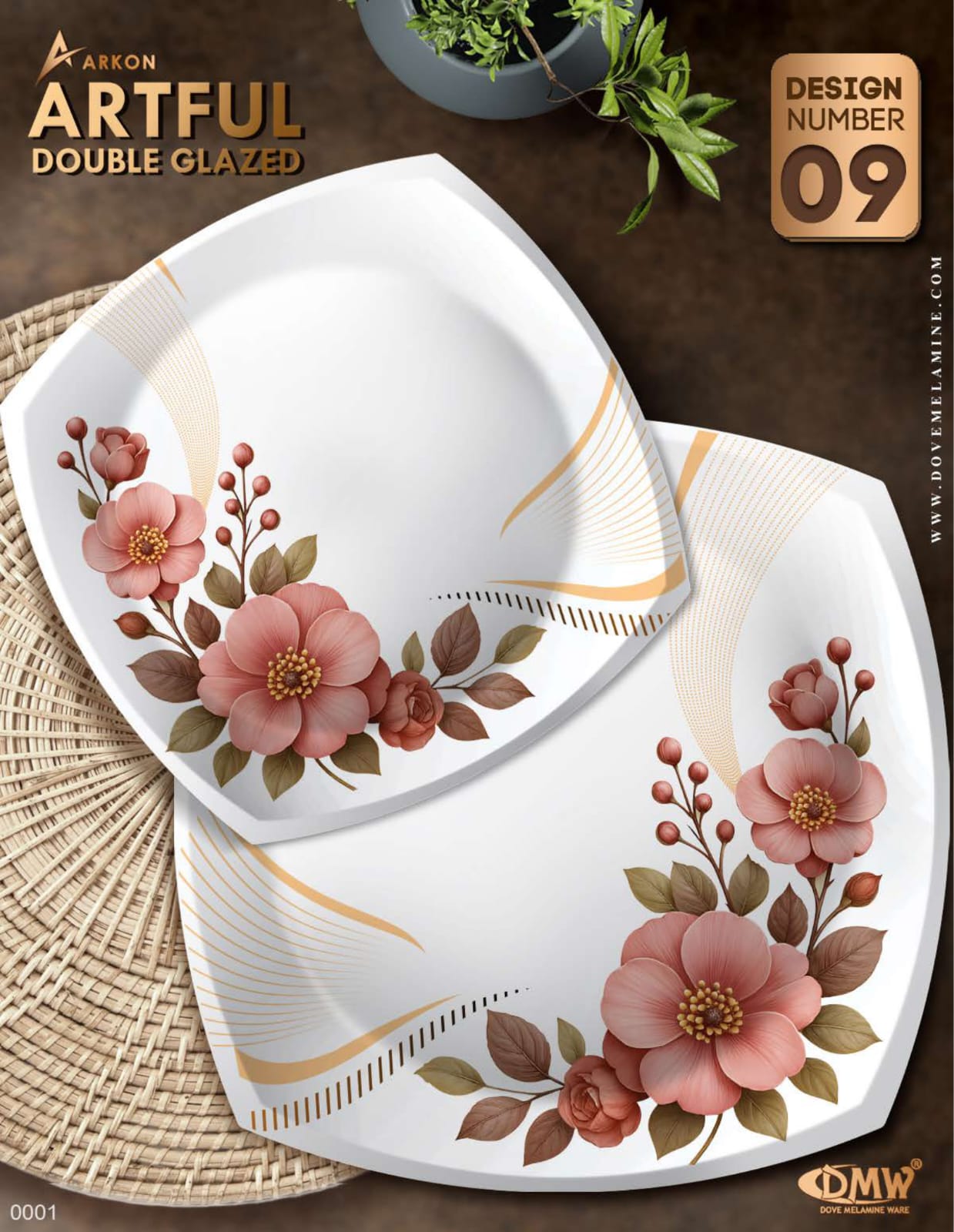 ArkON Artful Double Glazed 75 Pieces Dinner Set – 8 Persons Premium Melamine Dinnerware Set