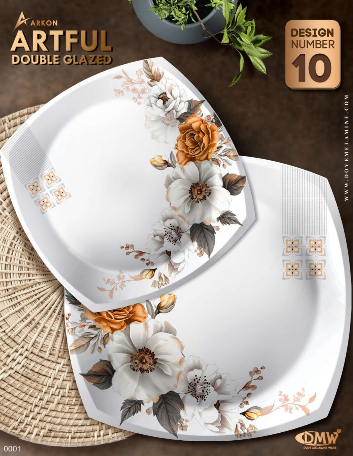 ArkON Artful Double Glazed 75 Pieces Dinner Set – 8 Persons Premium Melamine Dinnerware Set