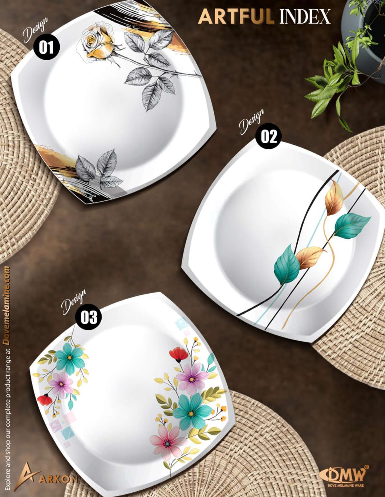 ArkON Artful Double Glazed 75 Pieces Dinner Set – 8 Persons Premium Melamine Dinnerware Set