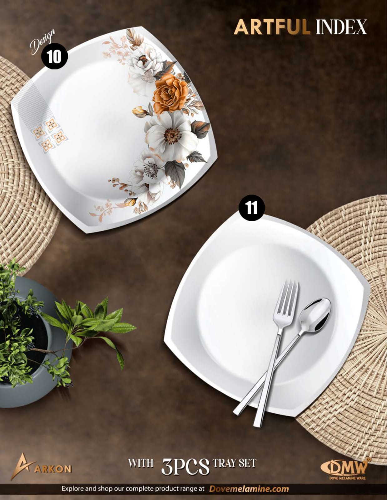 ArkON Artful Double Glazed 75 Pieces Dinner Set – 8 Persons Premium Melamine Dinnerware Set