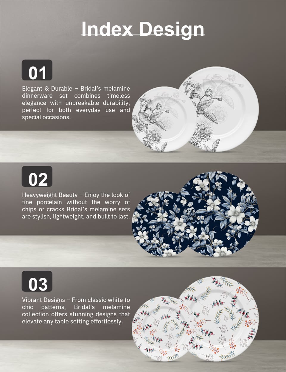 Brida Studio Crystal Coated Melamine Dinner Set – Premium Bridal Collection Dinnerware