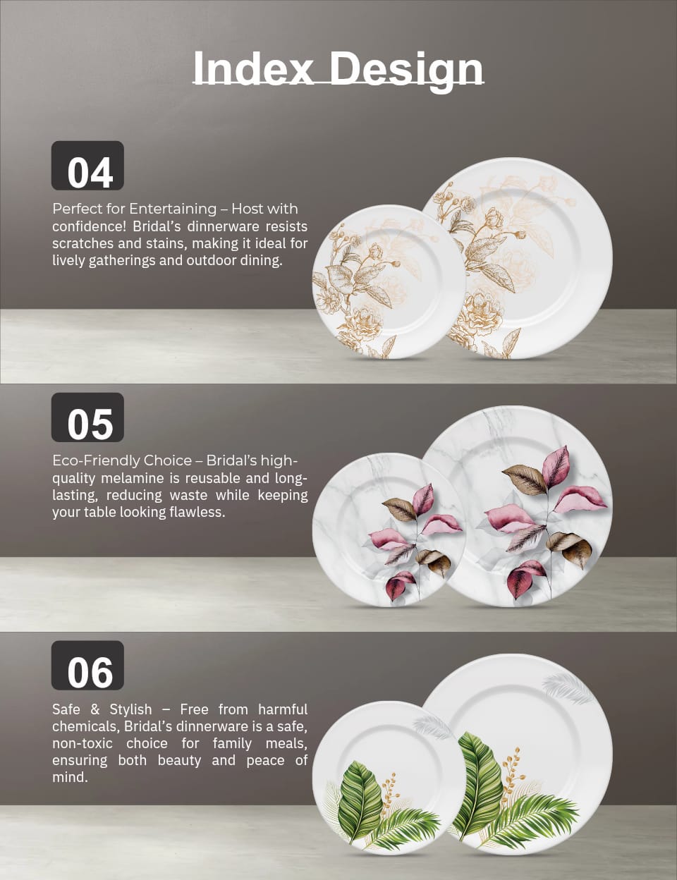 Brida Studio Crystal Coated Melamine Dinner Set – Premium Bridal Collection Dinnerware