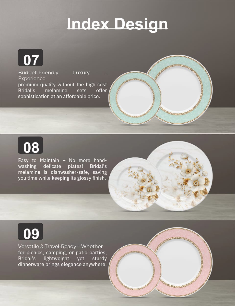 Brida Studio Crystal Coated Melamine Dinner Set – Premium Bridal Collection Dinnerware