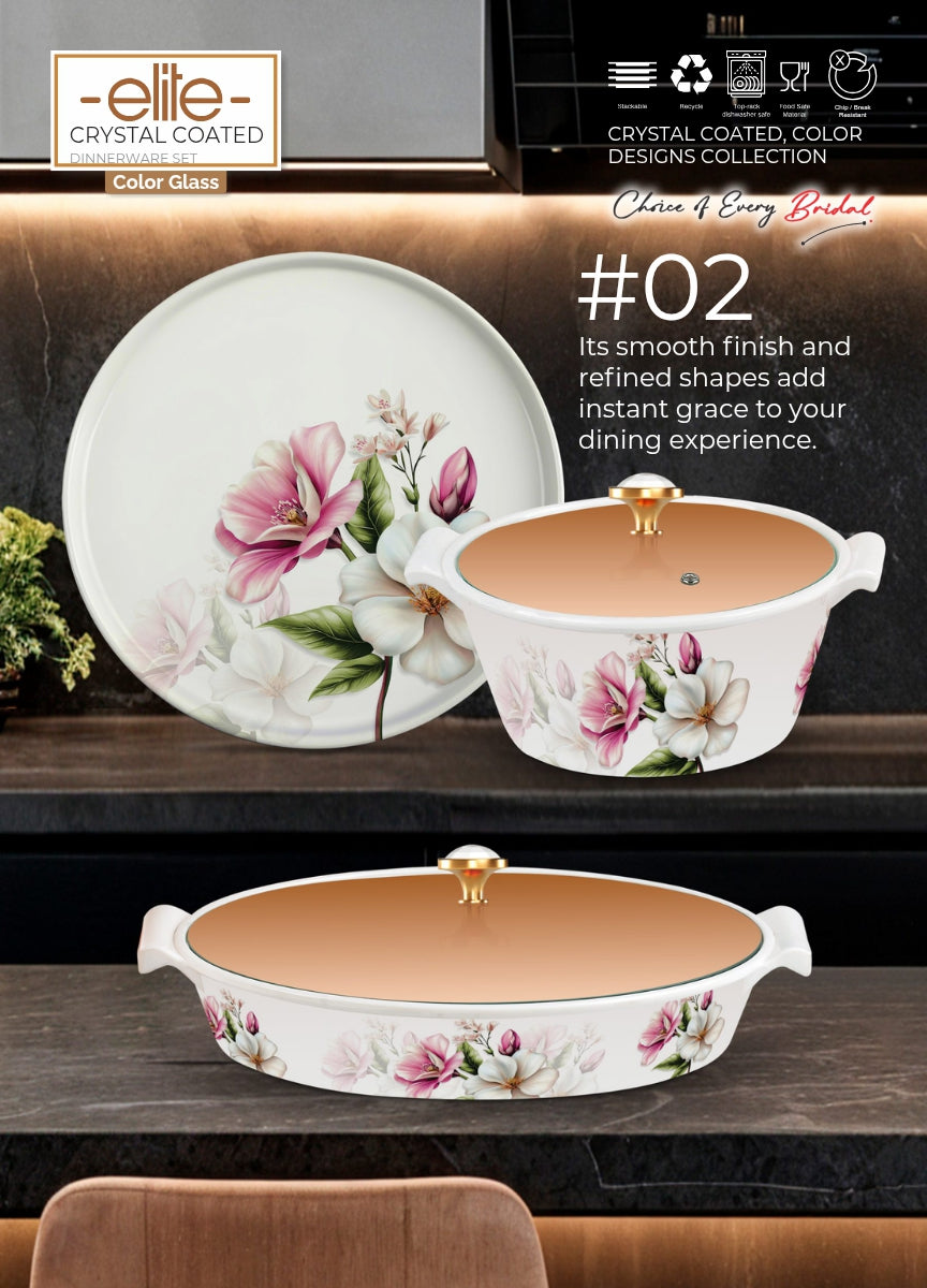 Elite Crystal Coated 72-Piece Dinnerware Set – The Choice of Every Bridal