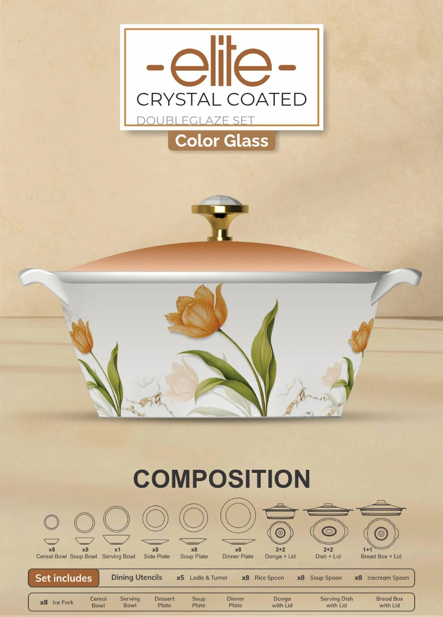Elite Crystal Coated 72-Piece Dinnerware Set – The Choice of Every Bridal
