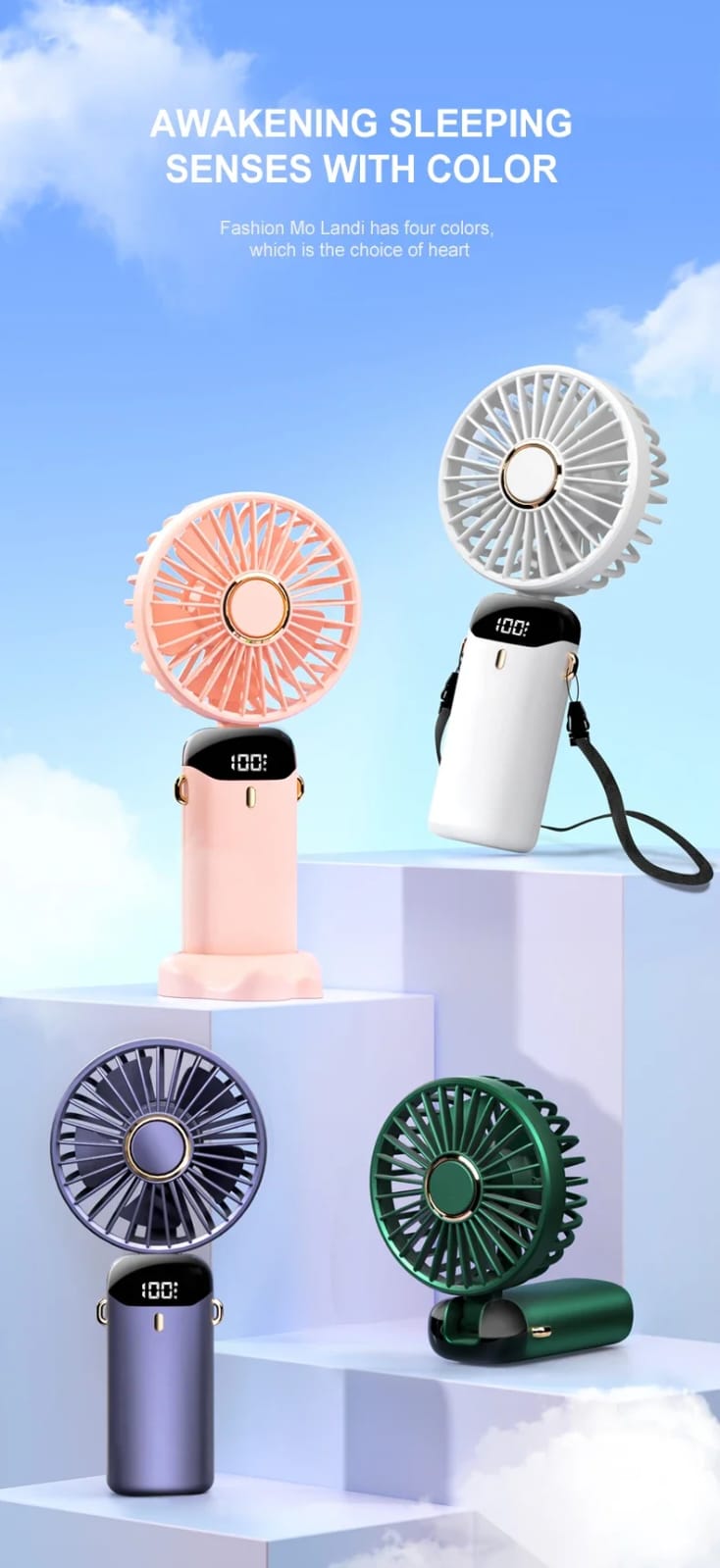 Rechargeable Fan with Phone Stand and Display Screen
