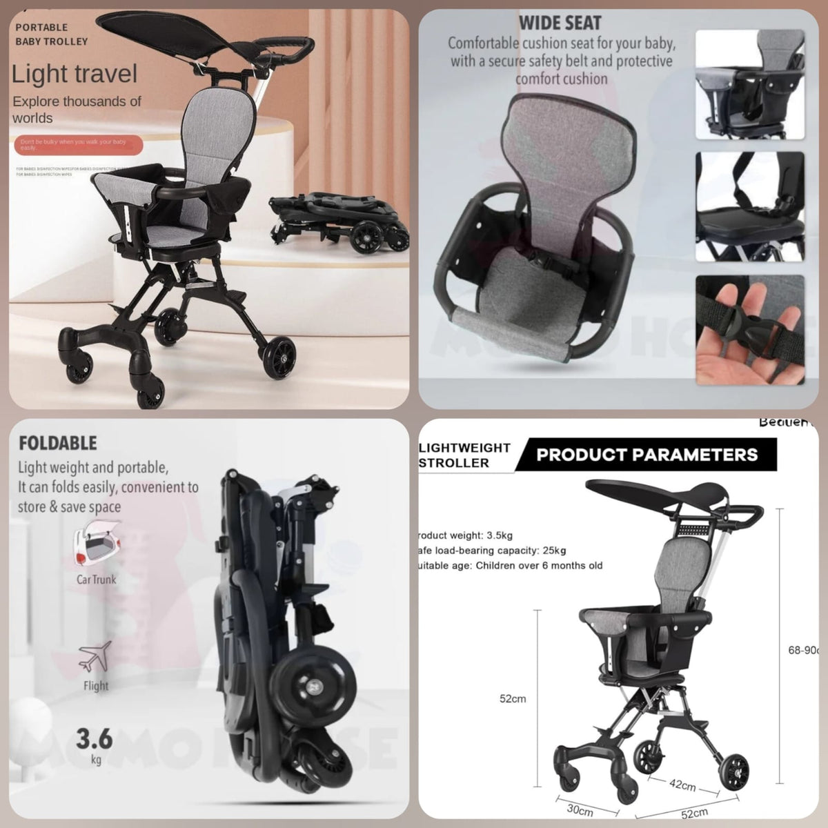 4 wheels Ultra lightweight Baby Foldable stroller