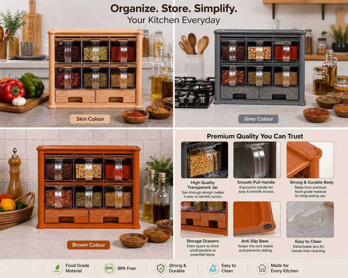 Masala Box With Crystal Jars And Spoon