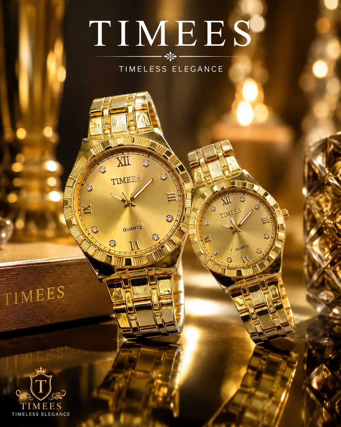 TIMEES Premium Couple Quartz Watch Set – Stainless Steel & Water Resistant