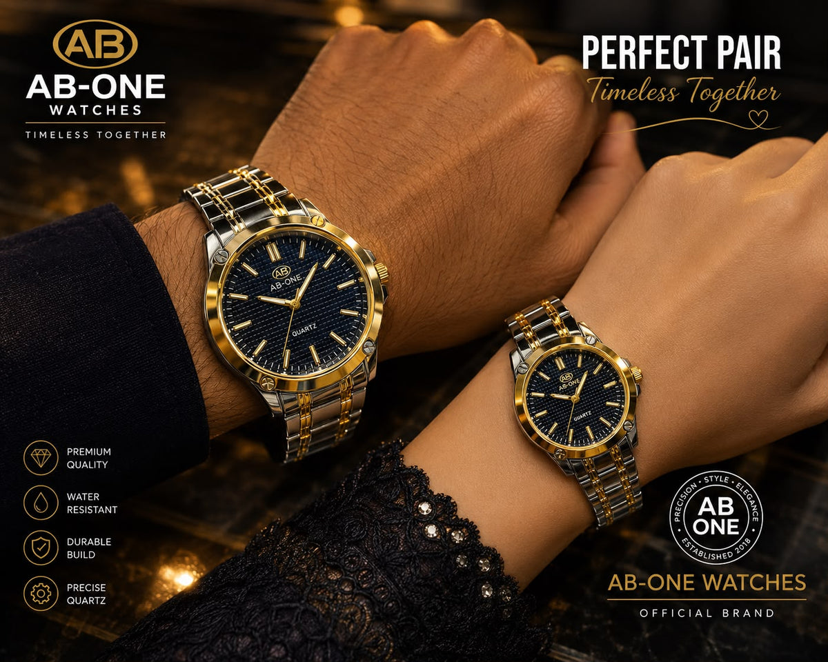 AB-ONE Premium Couple Quartz Watch Set – Stainless Steel & Water Resistant