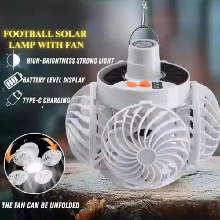 Solar football Powered Camping Fan Light Outdoor Foldable