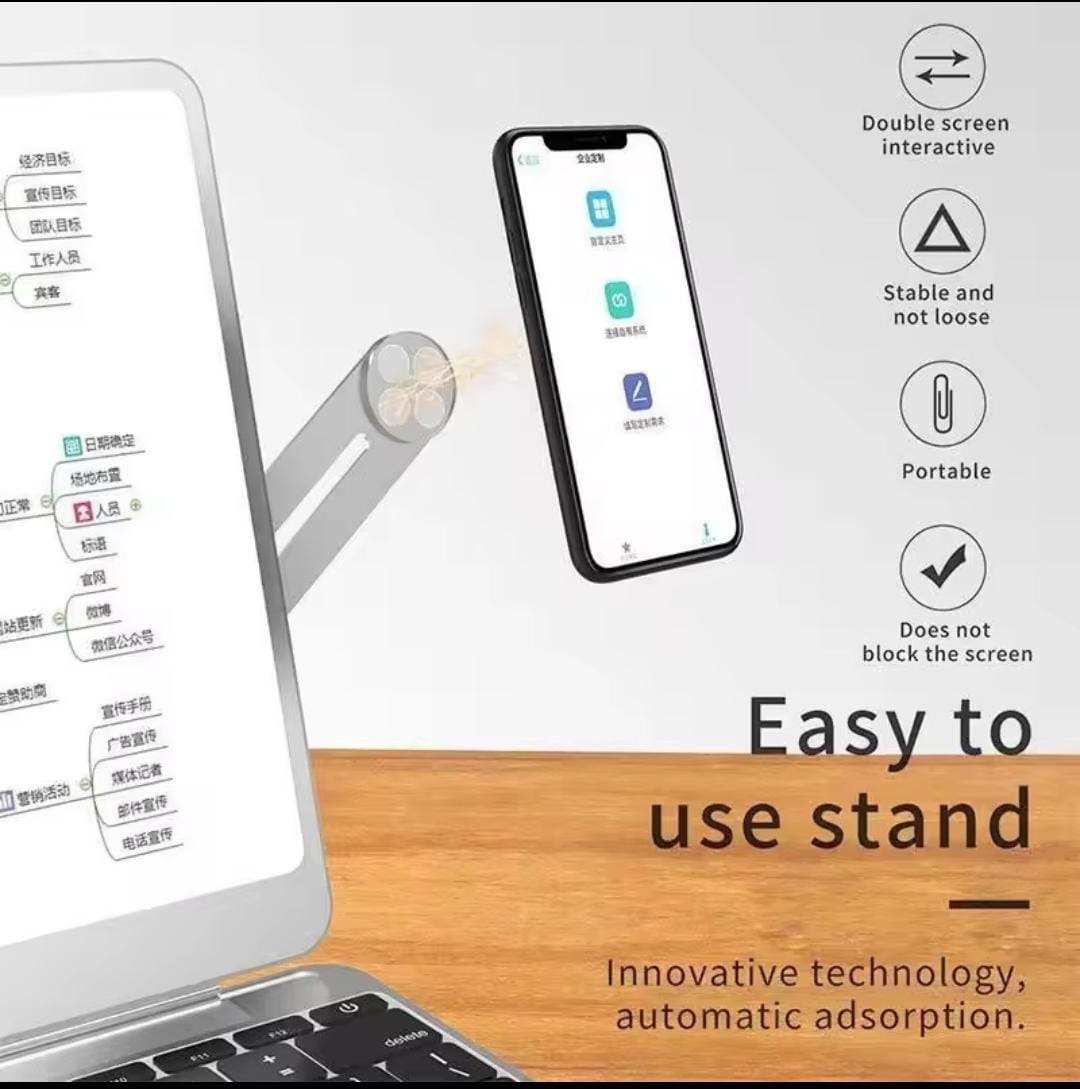 Magnetic Folding Phone Stand Holder – Adjustable Laptop Side Mount & Multi-Screen Support
