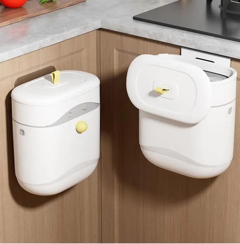Wall Mounted & Cabinet Hanging Kitchen Trash Can with Sliding Lid – Narrow Compost Bin for Bathroom & Kitchen