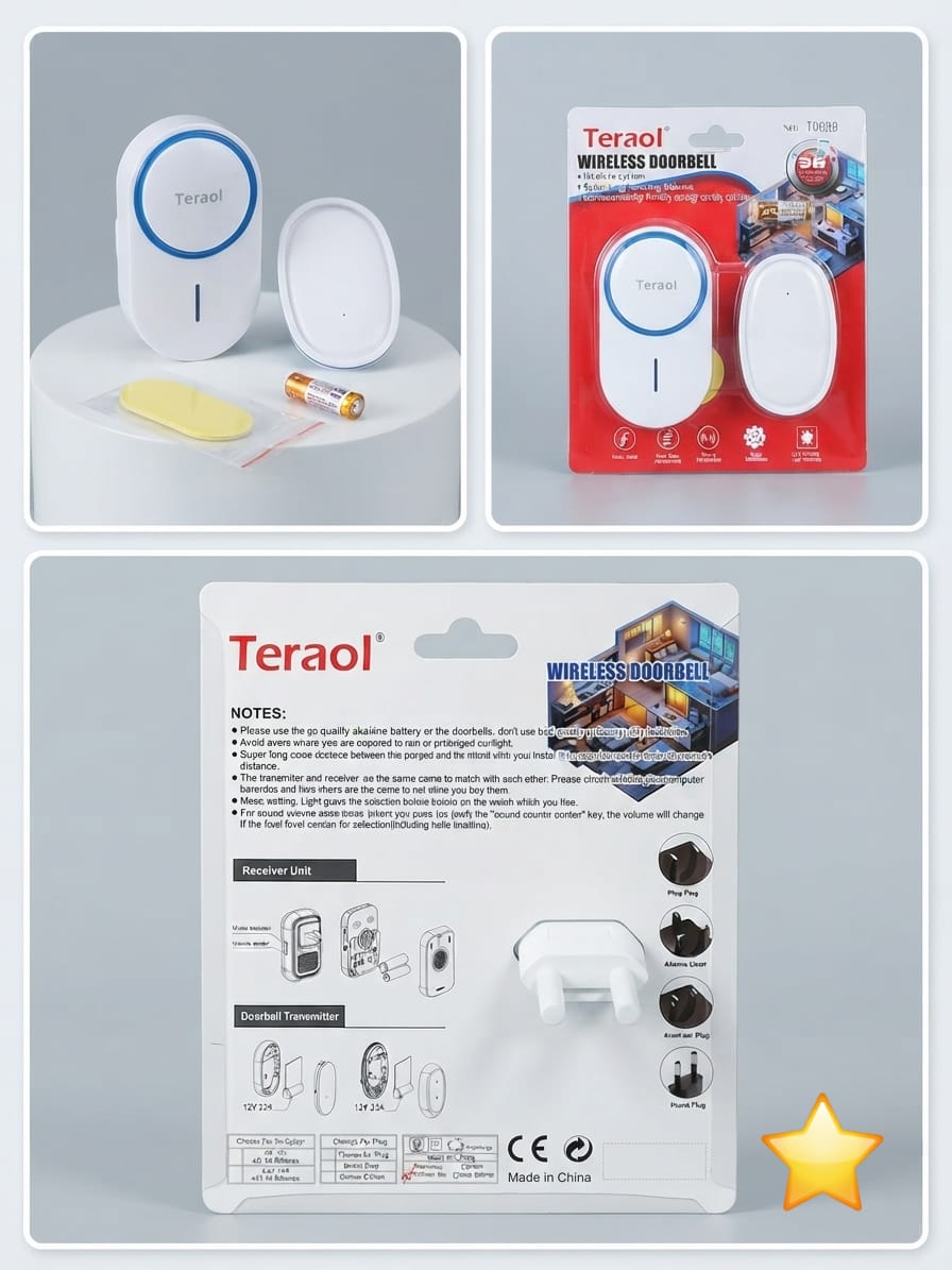 Teraol Wireless Doorbell Waterproof Smart Call Bell for Home, Office & Shop