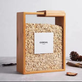 Bamboo Frame Kitchen Storage Container with Sliding Top Lid – 2.2L Transparent Food & Grain Dispenser