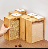 Bamboo Frame Kitchen Storage Container with Sliding Top Lid – 2.2L Transparent Food & Grain Dispenser