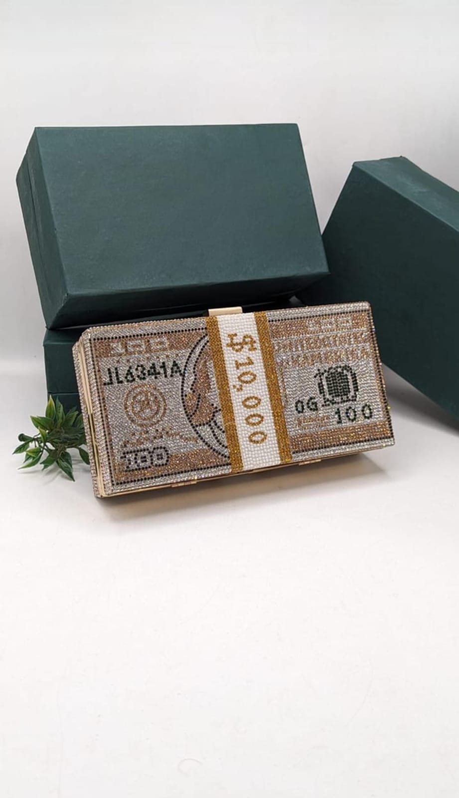 Luxury Crystal Dollar Bill Clutch Bag with Pearl Handle Strap – Sparkling Money Evening Purse