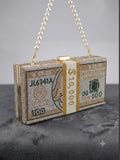 Luxury Crystal Dollar Bill Clutch Bag with Pearl Handle Strap – Sparkling Money Evening Purse