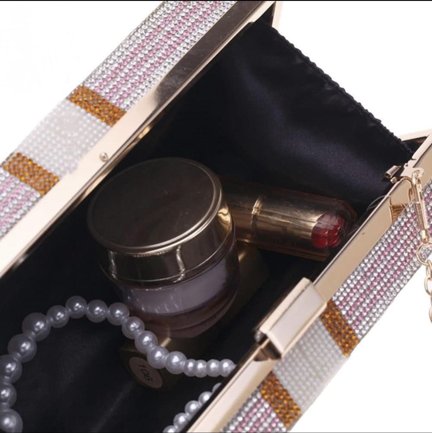 Luxury Crystal Dollar Bill Clutch Bag with Pearl Handle Strap – Sparkling Money Evening Purse