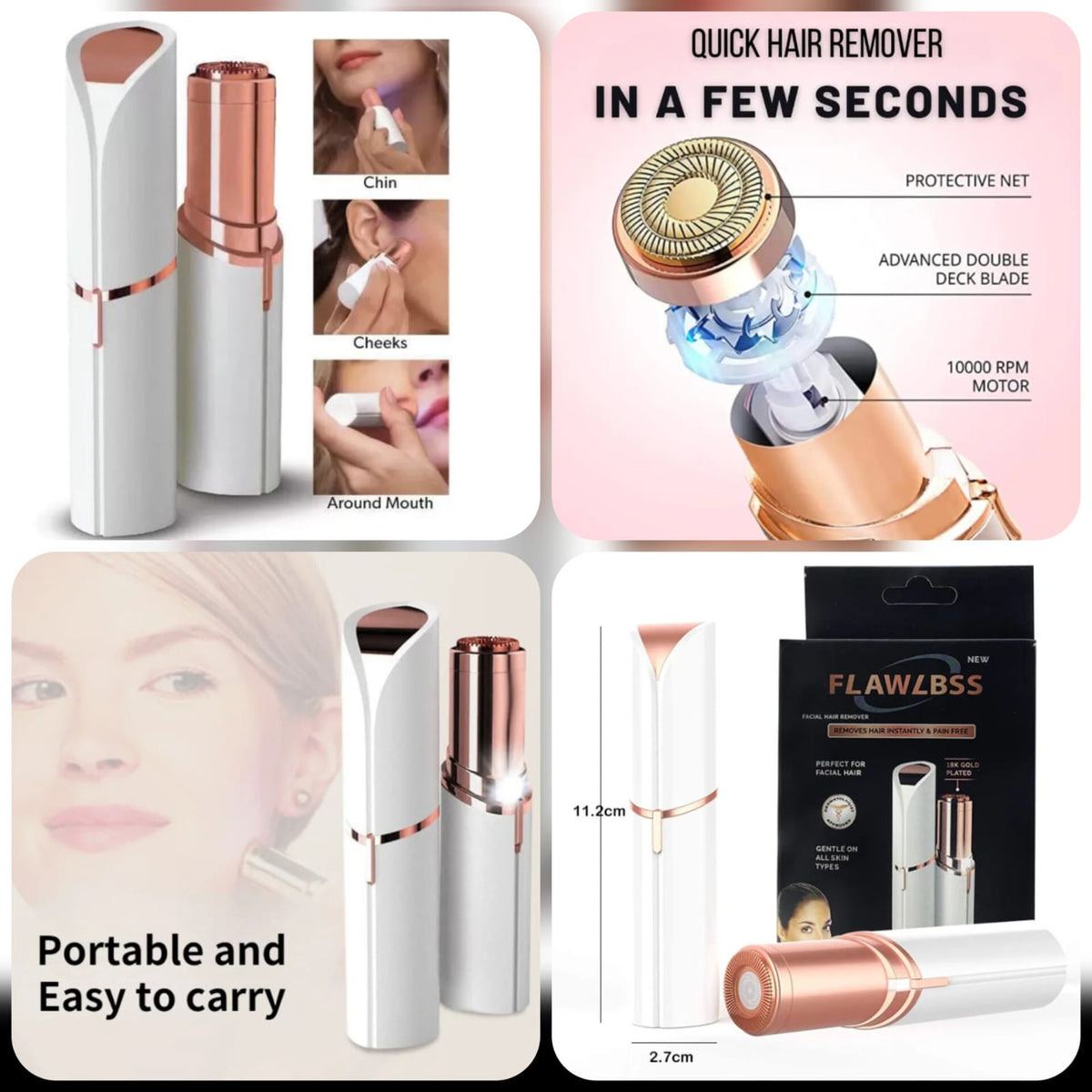 Rechargeable Flawless Upper Lips Hair Remover, Eyebrow Trimmer