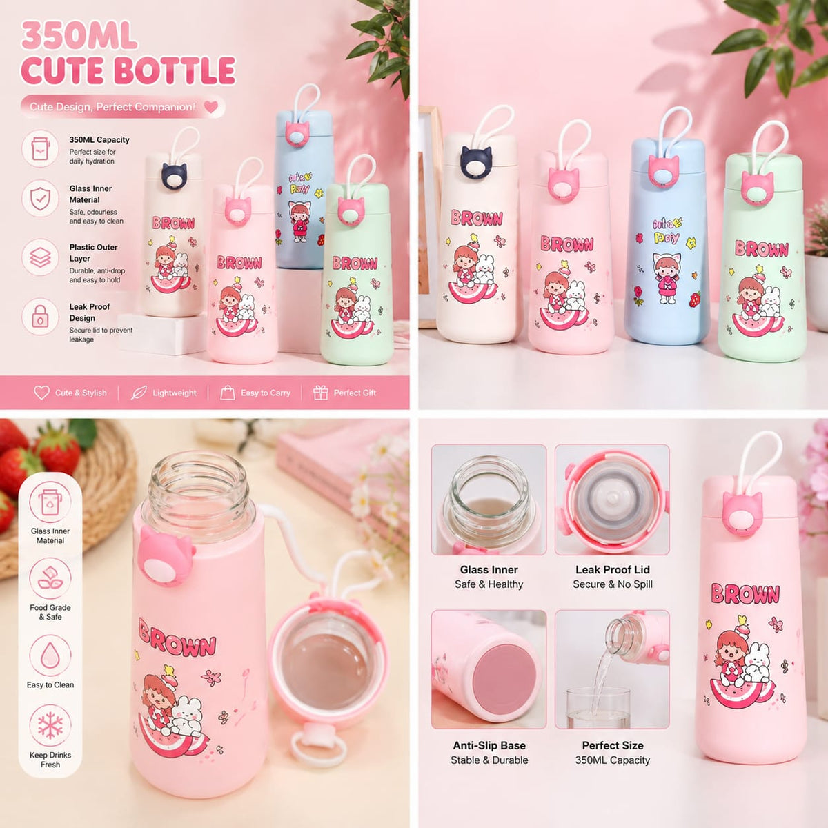 Cute Glass Insulated Water Bottle