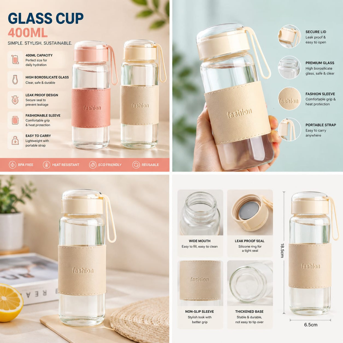 400ML Glass Bottle & cup