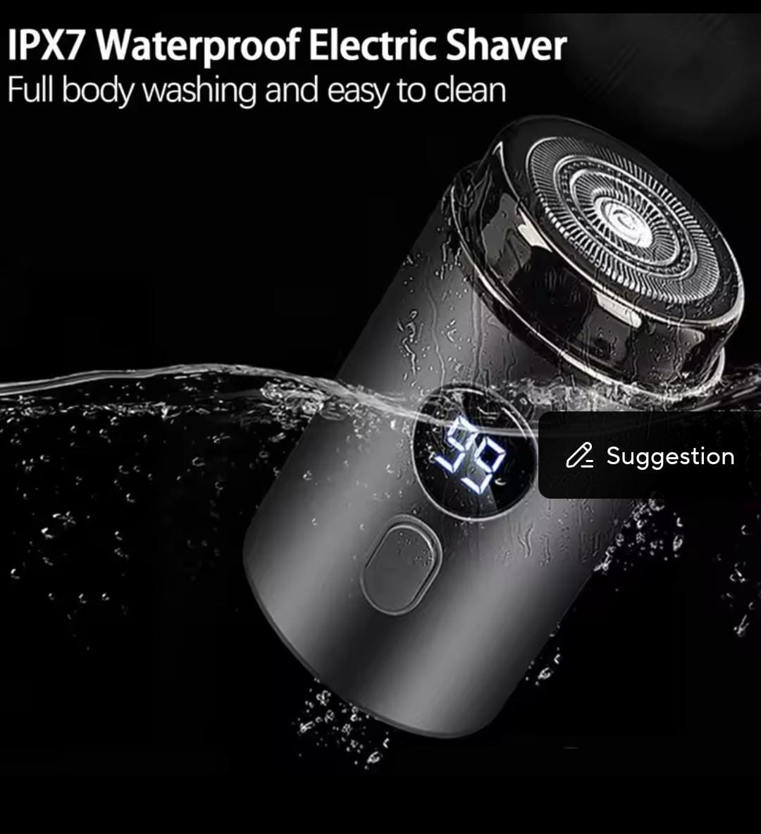 Mini Rechargeable Electric Shaver – Portable IPX7 Waterproof Trimmer with LED Power Display