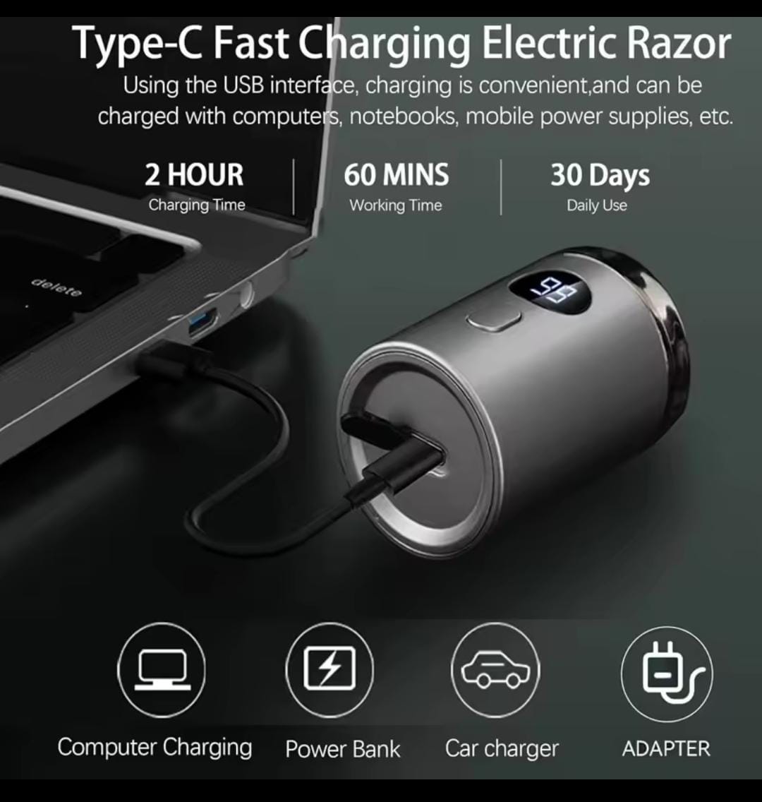 Mini Rechargeable Electric Shaver – Portable IPX7 Waterproof Trimmer with LED Power Display